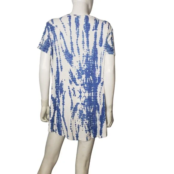Blue and White Tie Dye Casual T Shirt Dress or Tunic Size Large - Picture 2 of 3